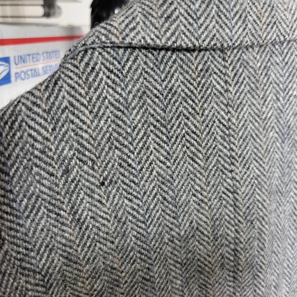 Joe Namath Men's‎ Tweed Sport Coat Blazer Two Button Gray Herringbone Wool 46L